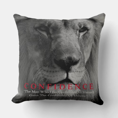 Black White Inspirational Confidence Lion Throw Pillow