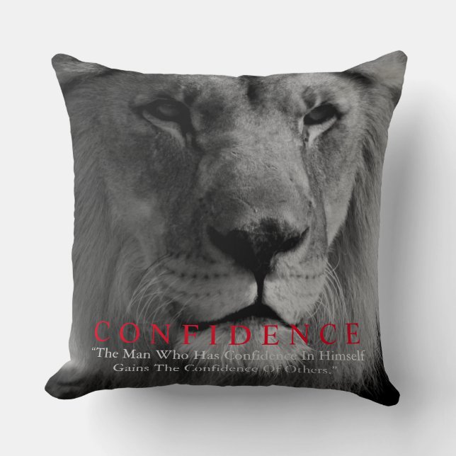 Black White Inspirational Confidence Lion Throw Pillow (Front)