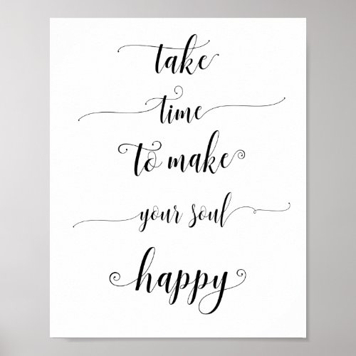 Black White Inspirational Happy Quotes Poster