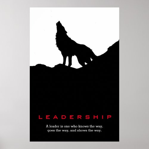 Black White Inspirational Leadership Wolf Pop Art Poster