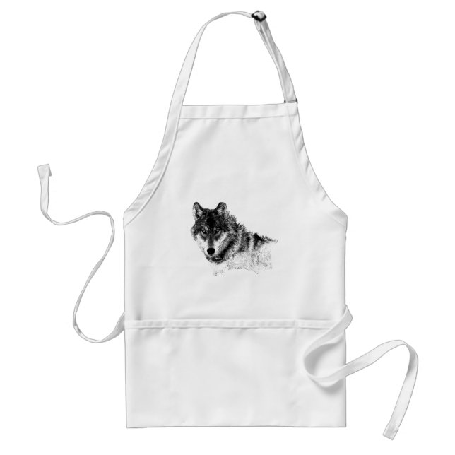 Black White Inspirational Wolf Eyes Adult Apron (Front)
