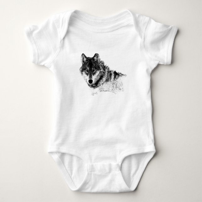 Black White Inspirational Wolf Eyes Baby Bodysuit (Front)