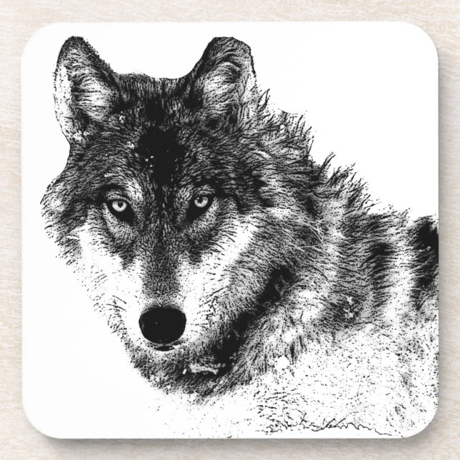 Black White Inspirational Wolf Eyes Beverage Coaster (Front)