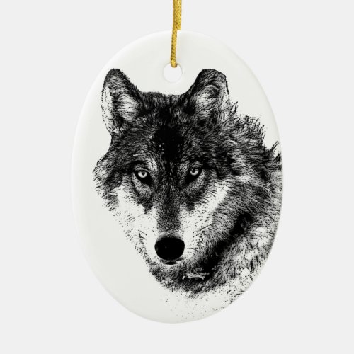 Black White Inspirational Wolf Eyes Ceramic Ornament