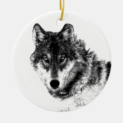 Black White Inspirational Wolf Eyes Ceramic Ornament