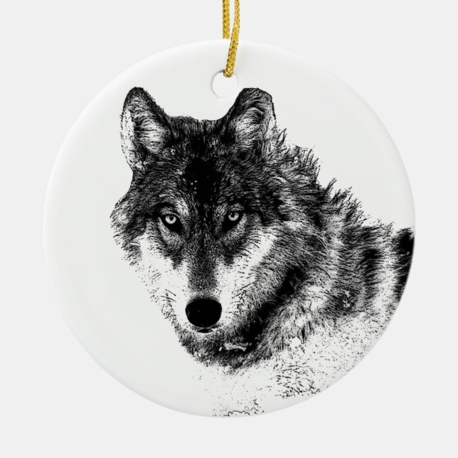 Black White Inspirational Wolf Eyes Ceramic Ornament (Front)