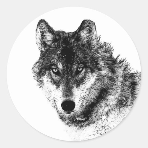 Black White Inspirational Wolf Eyes Classic Round Sticker