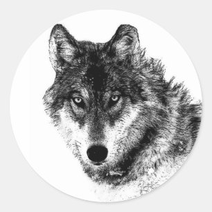 Black White Inspirational Wolf Eyes Classic Round Sticker