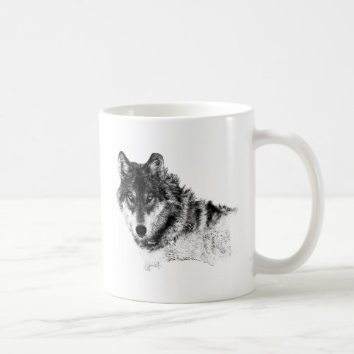 Black White Inspirational Wolf Eyes Coffee Mug