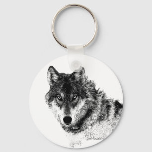 Black White Inspirational Wolf Eyes Keychain