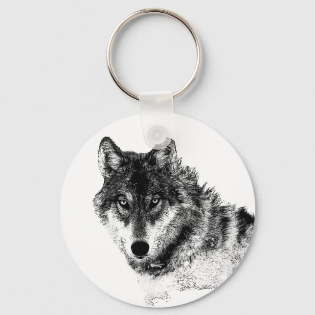Black White Inspirational Wolf Eyes Keychain (Front)