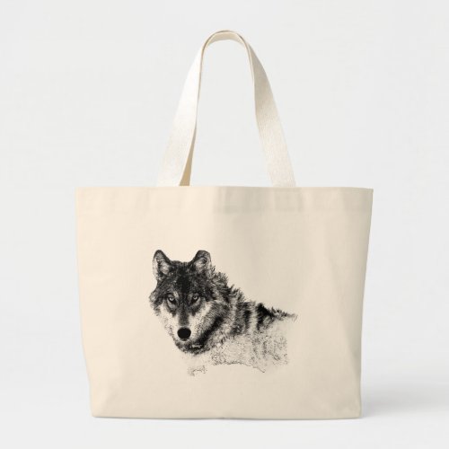 Black White Inspirational Wolf Eyes Large Tote Bag