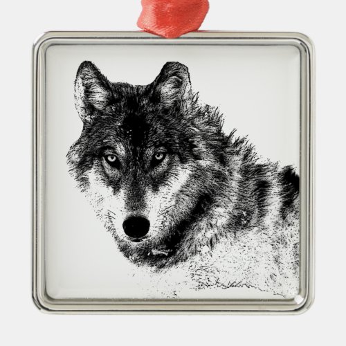 Black White Inspirational Wolf Eyes Metal Ornament