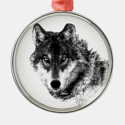 Black White Inspirational Wolf Eyes Metal Ornament