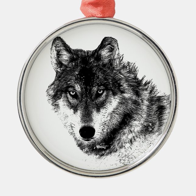 Black White Inspirational Wolf Eyes Metal Ornament (Front)