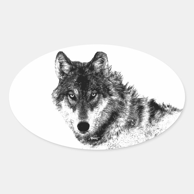 Black White Inspirational Wolf Eyes Oval Sticker (Front)