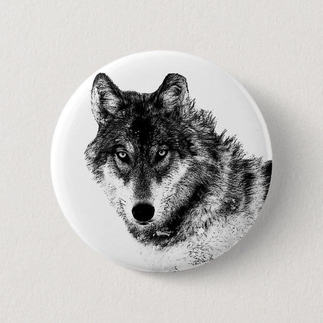 Black White Inspirational Wolf Eyes Pinback Button (Front)