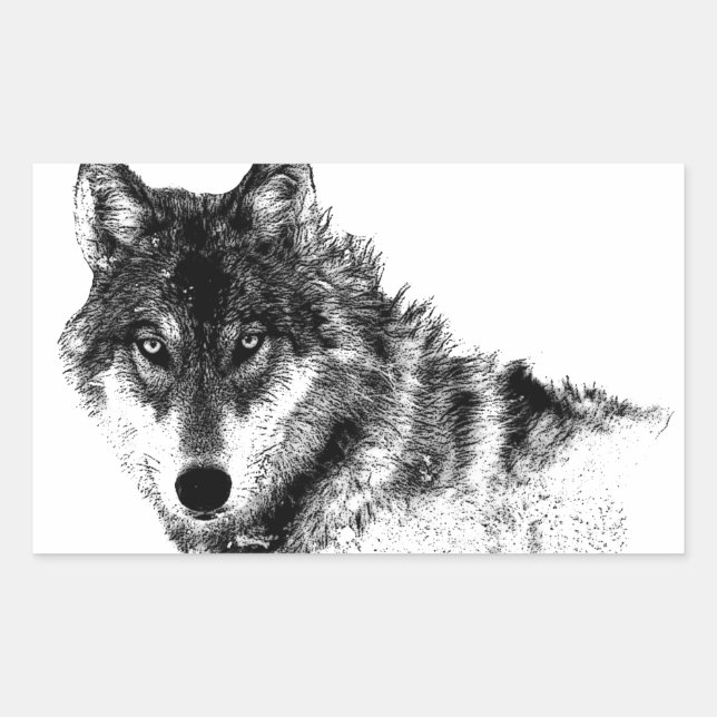 Black White Inspirational Wolf Eyes Rectangular Sticker (Front)