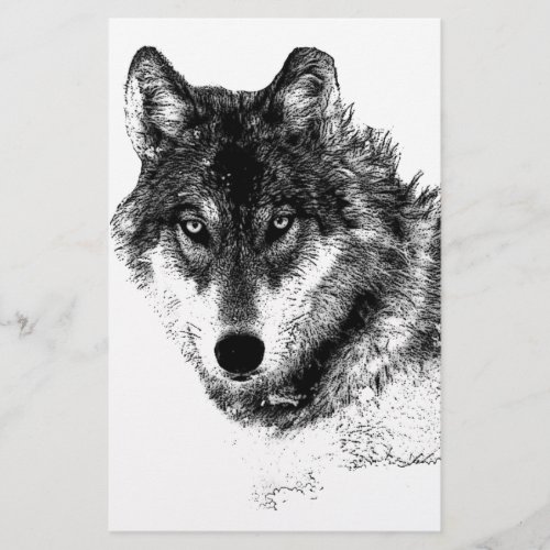 Black White Inspirational Wolf Eyes Stationery