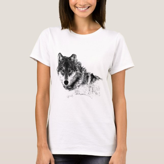 Black White Inspirational Wolf Eyes T-Shirt (Front)