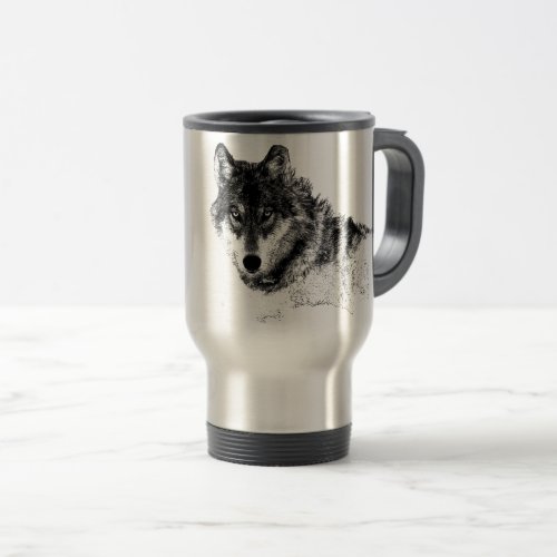 Black White Inspirational Wolf Eyes Travel Mug