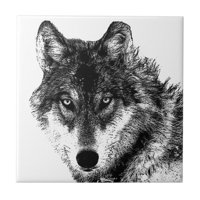 Black White Inspirational Wolf Eyes - Wild Animals Ceramic Tile (Front)