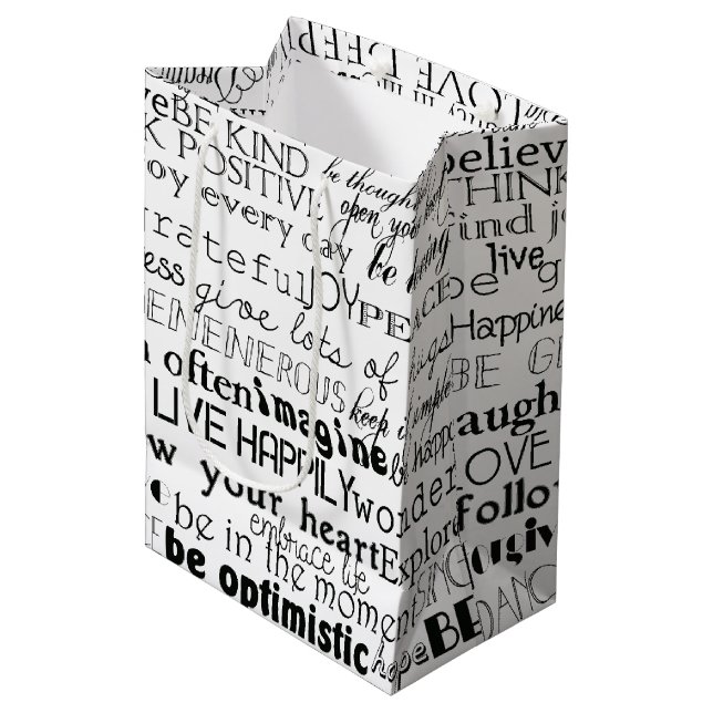 Black White Inspirational Words Christmas Medium Gift Bag (Front Angled)