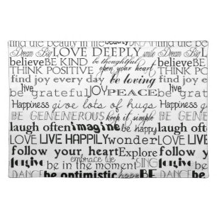 Black White Inspirational Words Cloth Placemat