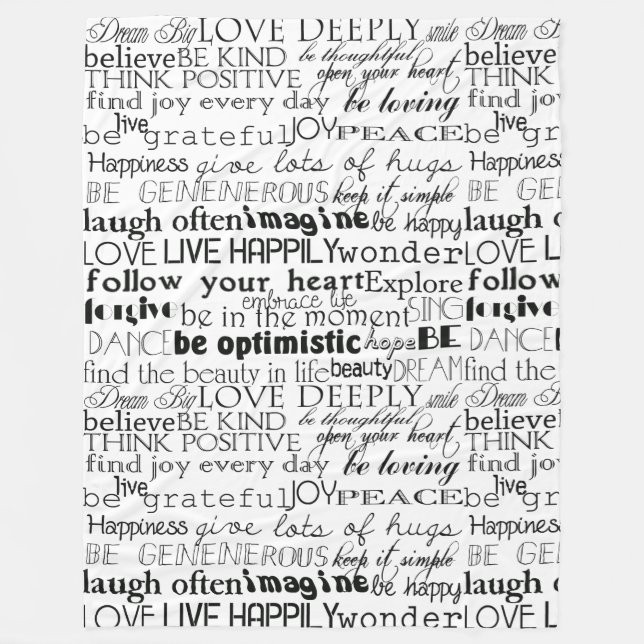 Black White Inspirational Words Fleece Blanket (Front)