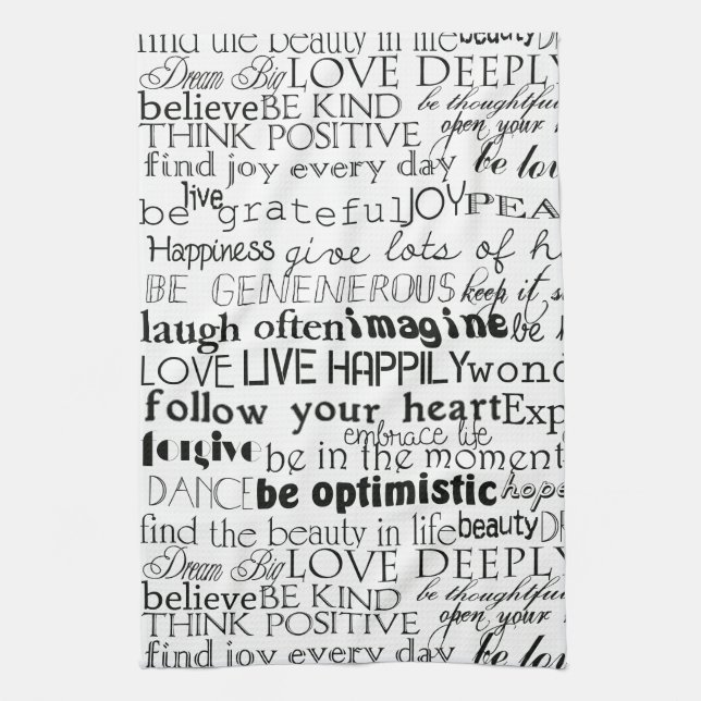 Black White Inspirational Words Kitchen Towel (Vertical)