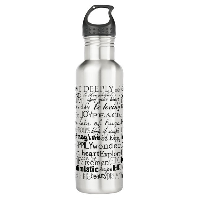 Black White Inspirational Words Stainless Steel Water Bottle (Front)