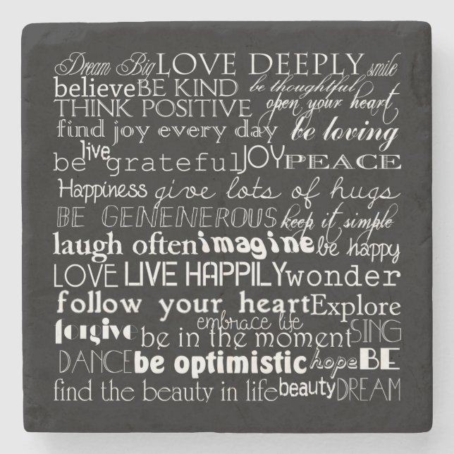 Black White Inspirational Words Stone Coaster (Front)