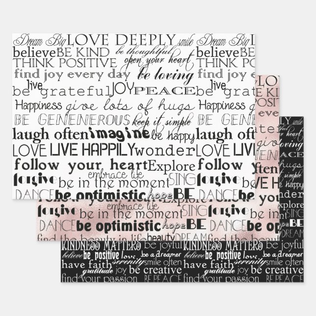Black White Inspirational Words Wrapping Paper Sheets (Set)