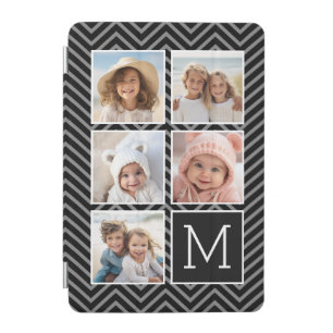 Black White Instagram 5 Photo Collage Monogram iPad Mini Cover