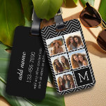 Black White Instagram 5 Photo Collage Monogram Luggage Tag<br><div class="desc">Background includes an optional chevron Pattern - Use five square photos to create a unique and personal gift. Or you can keep the hipster puppy and make a trendy keepsake. If you need to adjust the pictures,  click on the customize tool to make changes.</div>