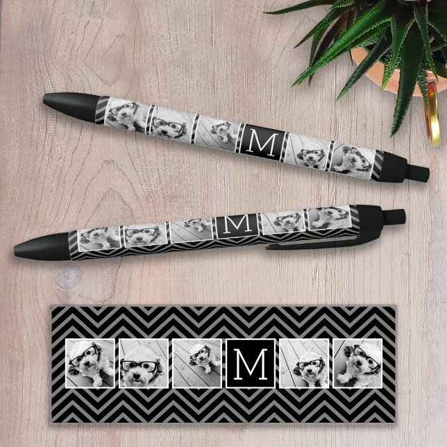 Black White Instagram 5 Photo Collage Monogram Pen (Creator Uploaded)