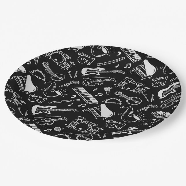 Black & White Instruments Paper Plates (Angled)
