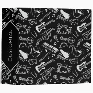 Black & White Instruments Pattern 3 Ring Binder