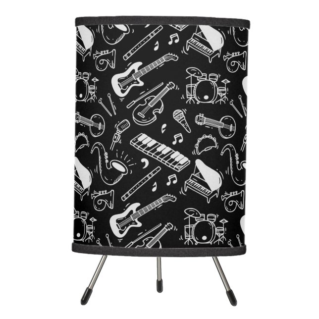 Black & White Instruments Pattern Tripod Lamp (Front)