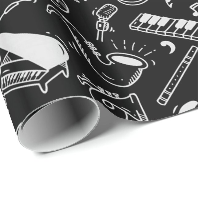 Black & White Instruments Pattern Wrapping Paper (Roll Corner)