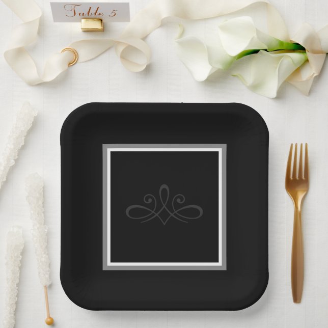 Black & white invitation paper plates (Wedding)