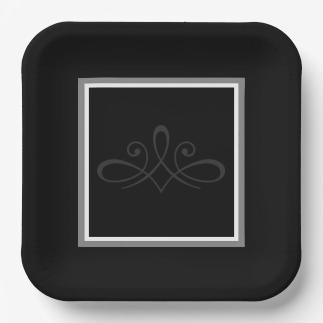 Black & white invitation paper plates (Front)