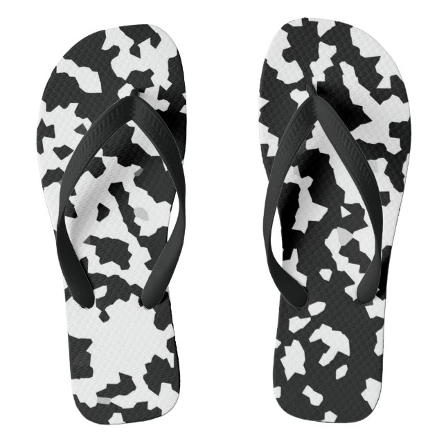 Black White Irregular Abstract Pattern Flip Flops (Footbed)