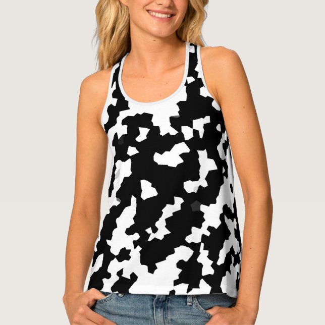 Black White Irregular Abstract Pattern Tank Top (Front)