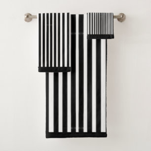 Black White Irregular Stripes Bath Towel Set