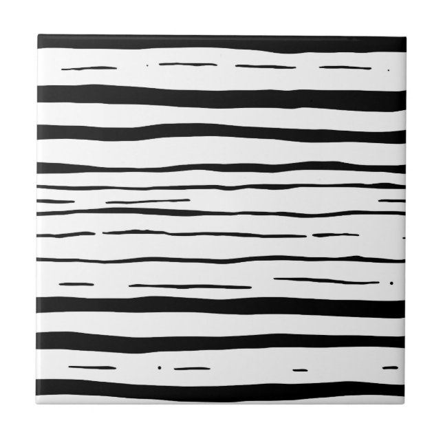 Black White Irregular Stripes Pattern Ceramic Tile (Front)