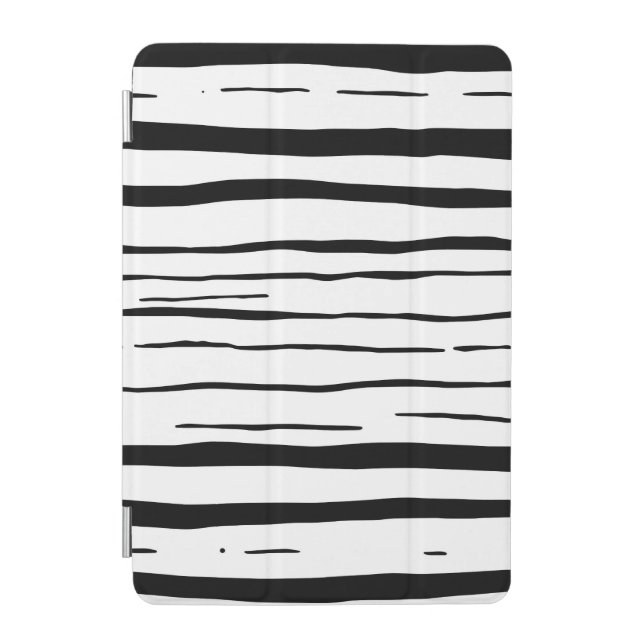 Black White Irregular Stripes Pattern iPad Mini Cover (Front)