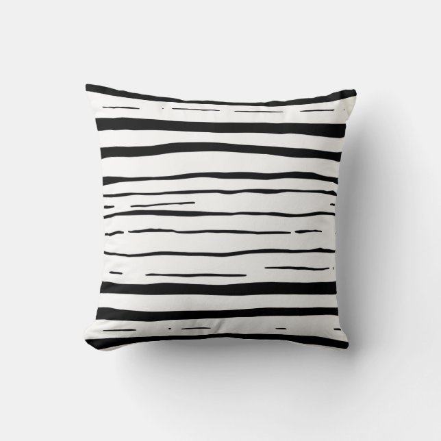 Black White Irregular Stripes Pattern Throw Pillow (Front)