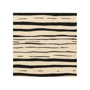 Black White Irregular Stripes Pattern Wood Wall Art