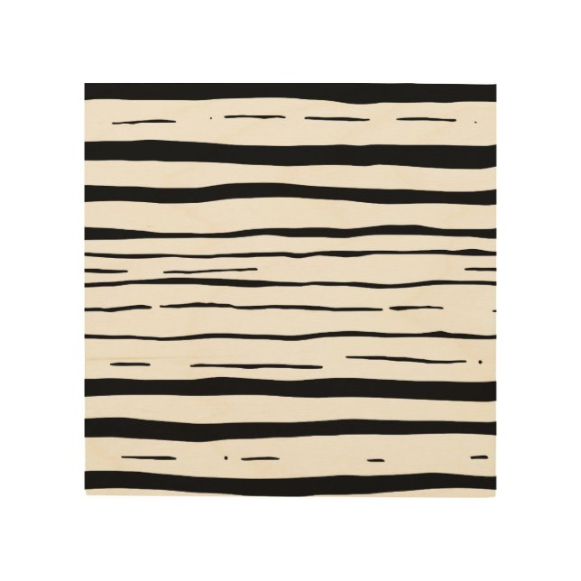 Black White Irregular Stripes Pattern Wood Wall Art (Front)